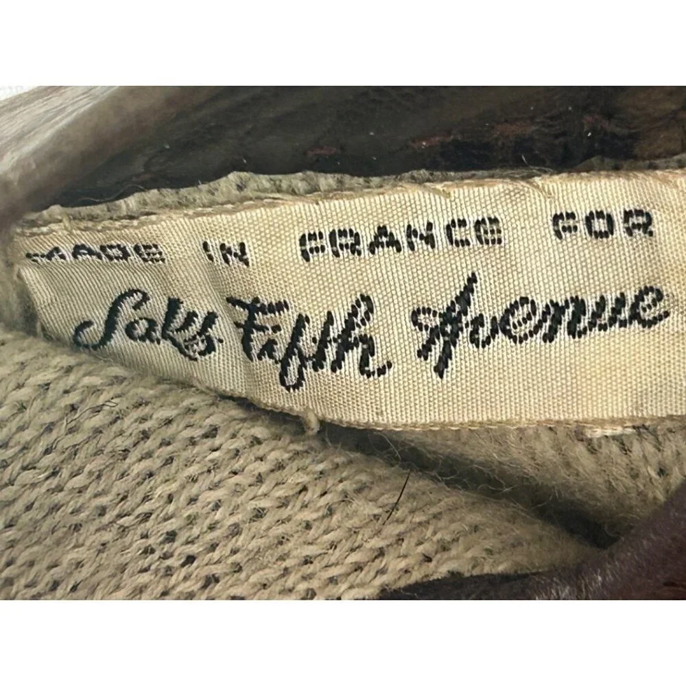 Vintage Saks Fifth Avenue Brown Leather Wool Lined Button Gloves Size 6.5